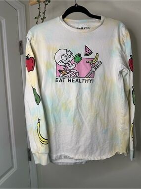 Men’s S | Cool Shirtz Eat Healthy Skeleton 100% Cotton Tie Dye Long Sleeve Tee